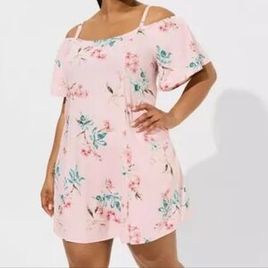 Torrid Pink Floral Mini Challis Cold Shoulder Trapeze Dress Plus Size 2